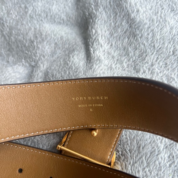 Tory Burch Brown Monogram Belt with Gold Buckle